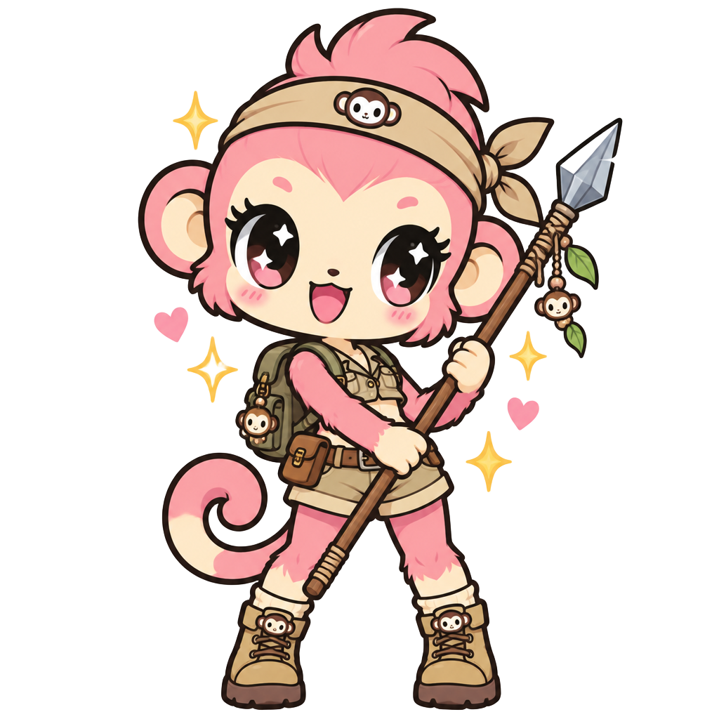 Penetration Monkey mascot: a smiling anime girl monkey holding a spear